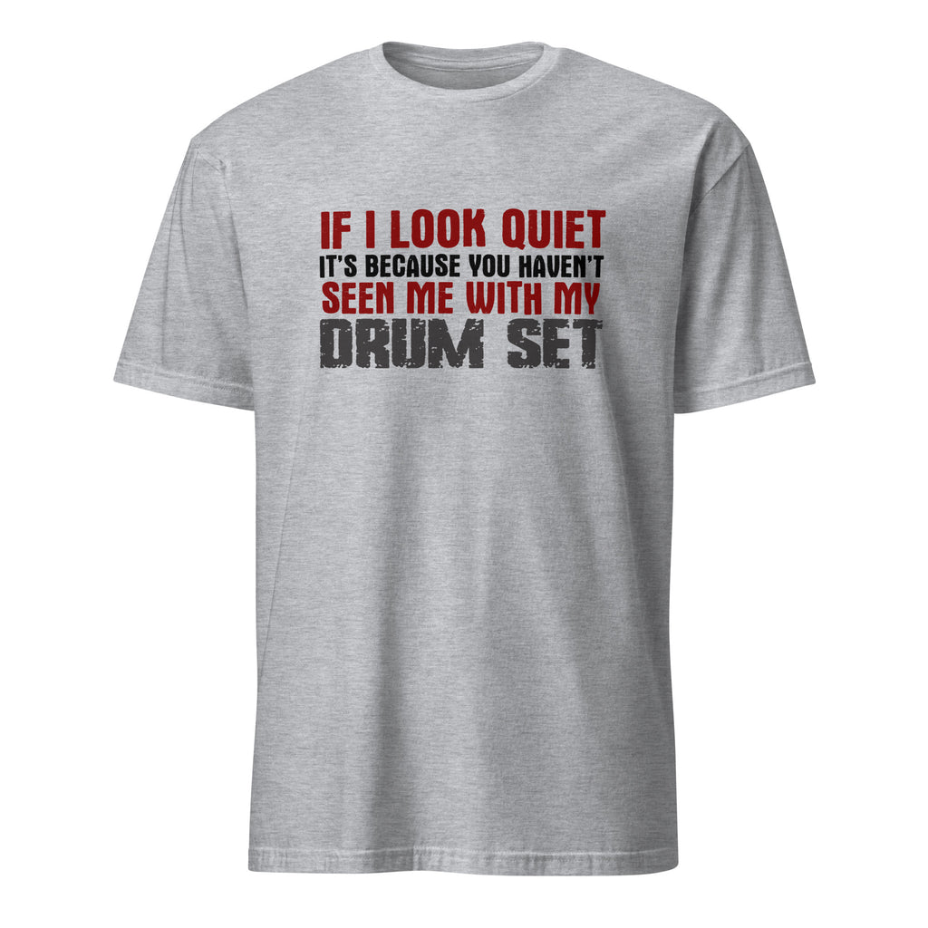 Gray t-shirt with humorous text design on a white background