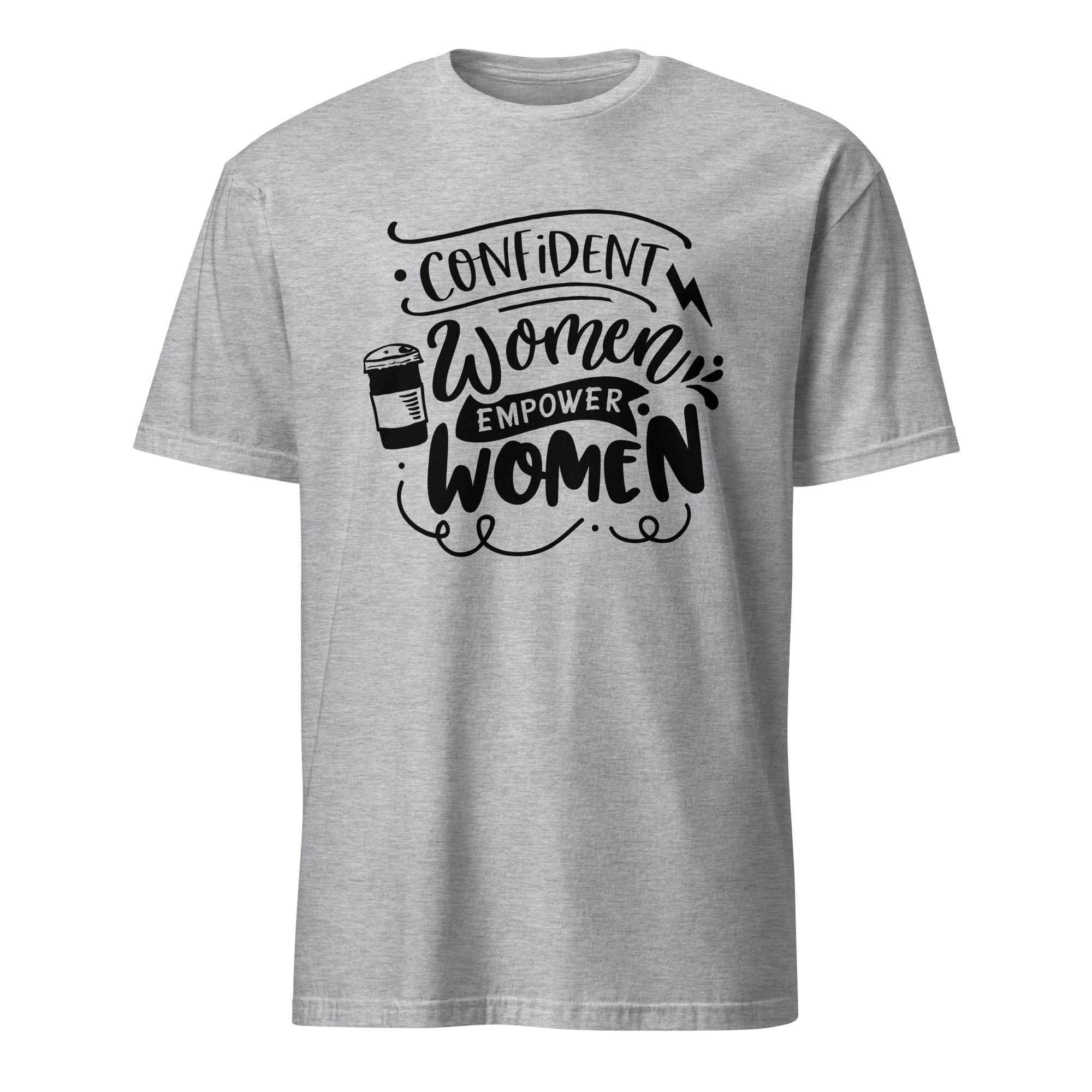 Gray t-shirt with black motivational text design on a white background