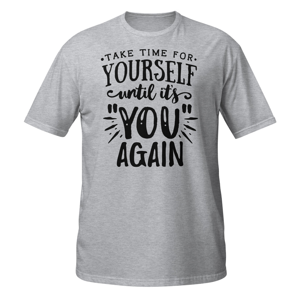 Gray t-shirt with motivational quote on a white background
