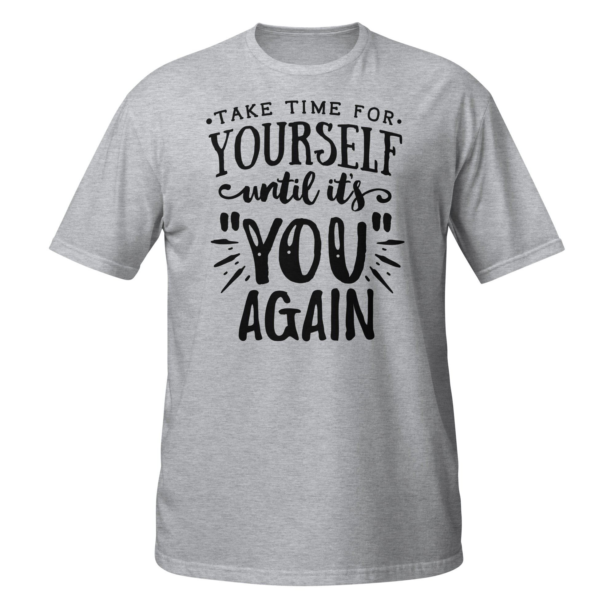 Gray t-shirt with motivational quote on a white background