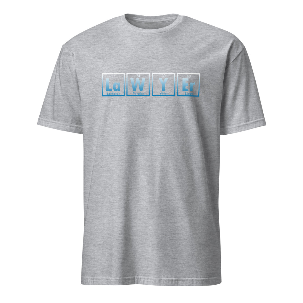 Gray t-shirt with 'Lawyer' spelled out using legal jargon on a white background