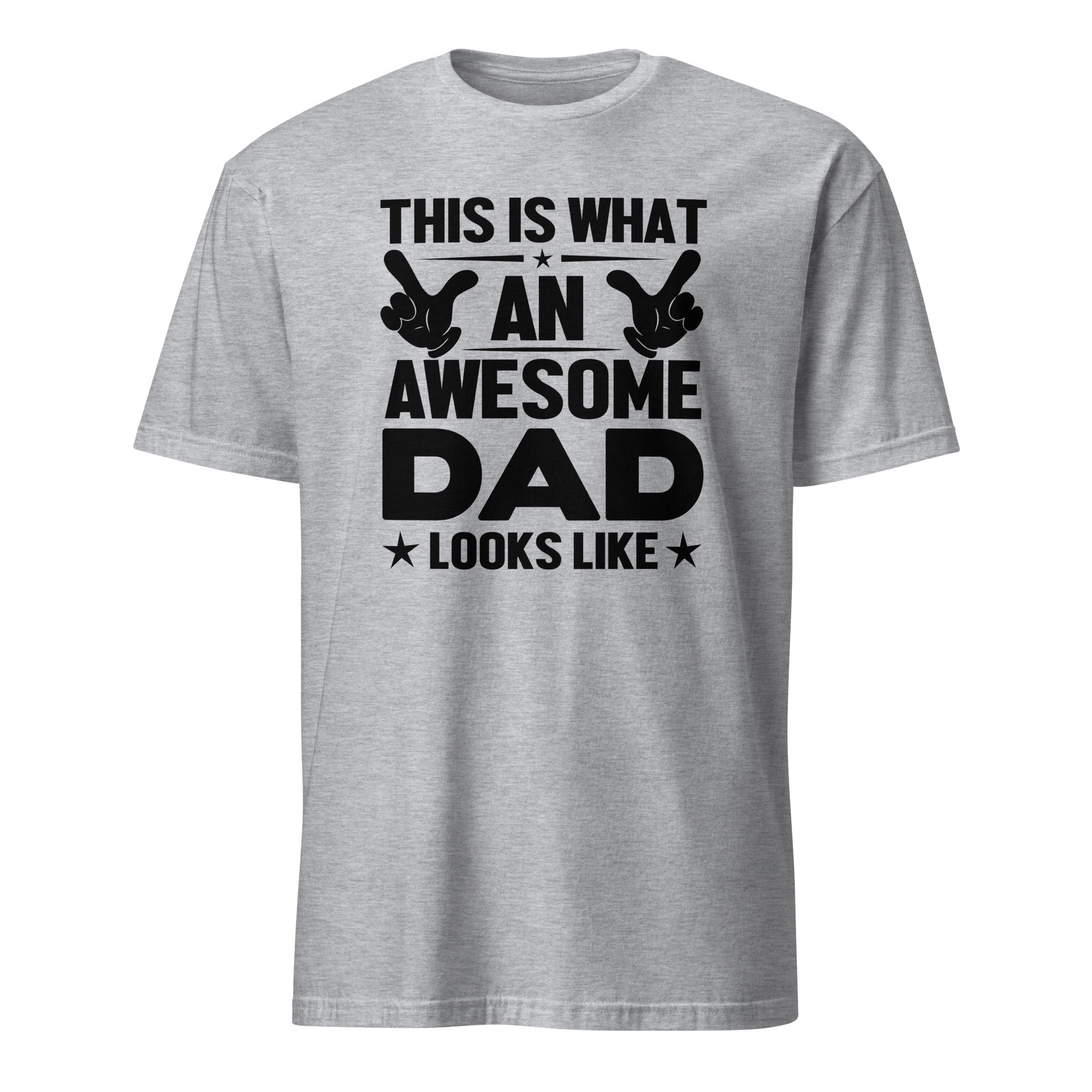 Sport Grey t-shirt with black text 'This is what an awesome dad looks like' on a white background