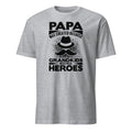 Papa hero sport grey t‑shirt: “Papa was created because grandkids need real heroes.” 