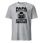 Papa hero sport grey t‑shirt: “Papa was created because grandkids need real heroes.” 