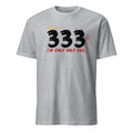 I'm Only Half Evil sport grey graphic t-shirt — funny unisex tee with dark humor slogan design