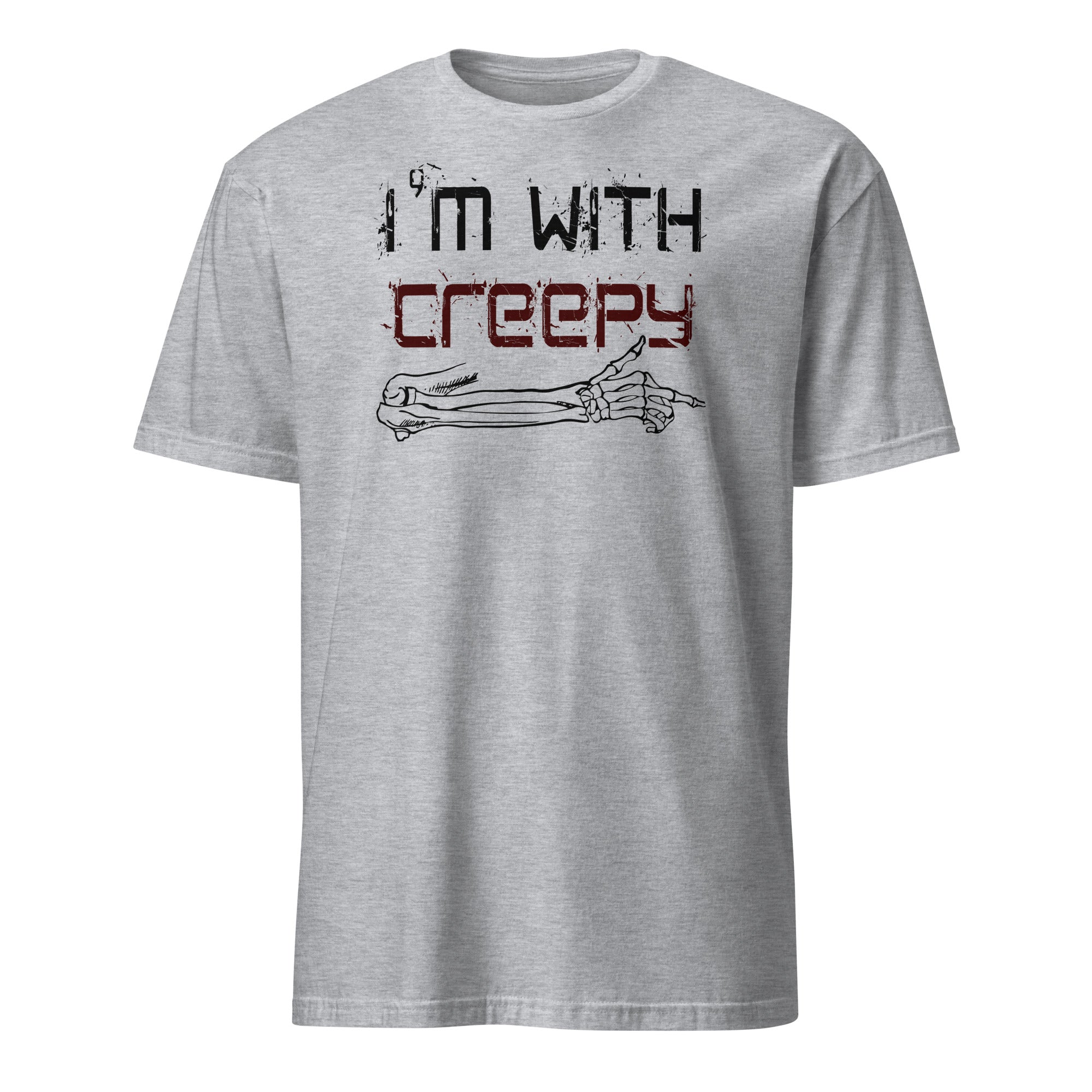 Sport Grey Unisex Halloween t-shirt with “I’m With Creepy” funny couples design
Sources: