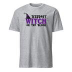 Sport Grey Unisex Halloween t-shirt with “Baddest Witch on the Block” witch-themed design