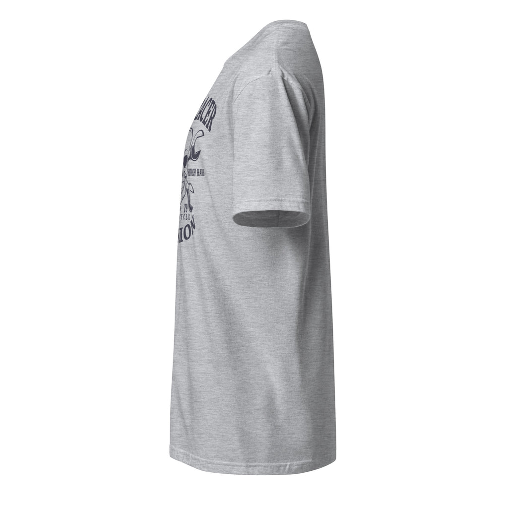 Left view of a plain Sport Grey t-shirt on a white background