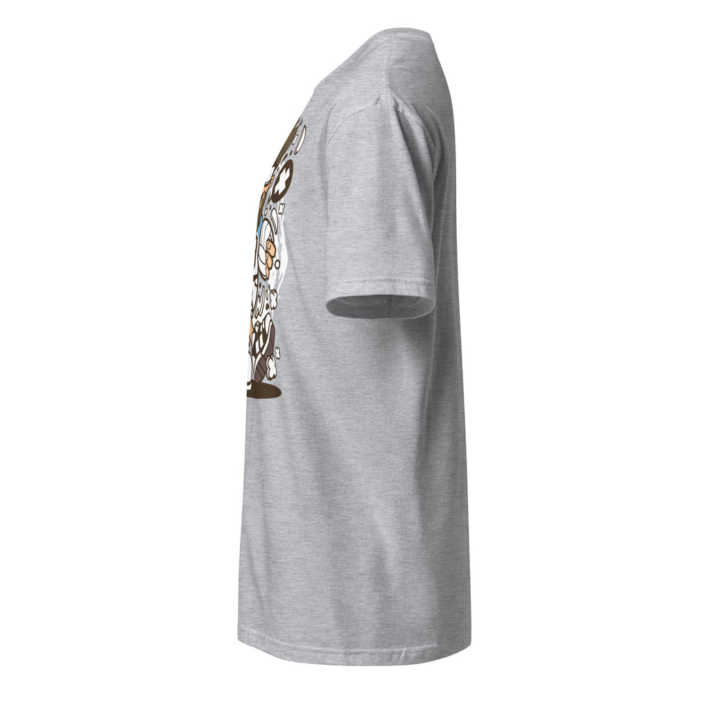 Left view of a sport grey t-shirt on a white background