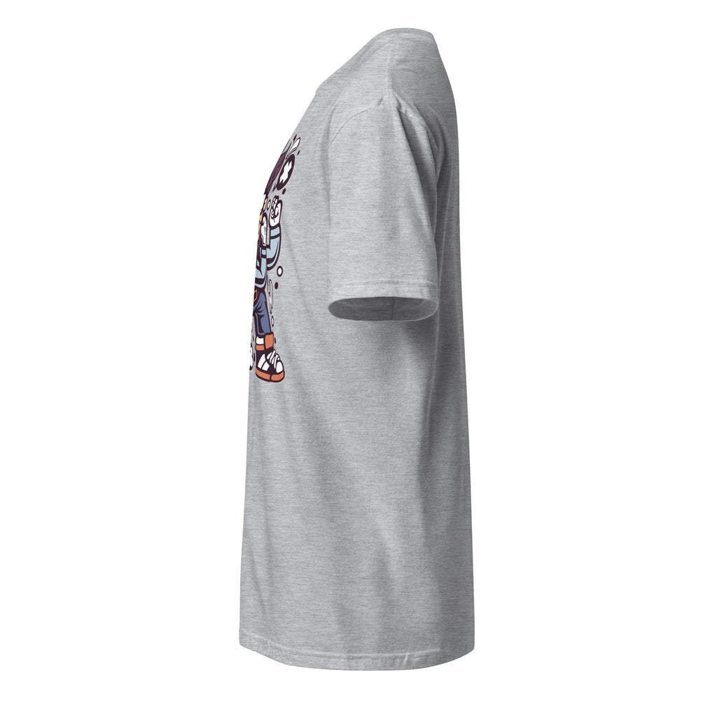 Left view of a plain sport grey t-shirt on a white background