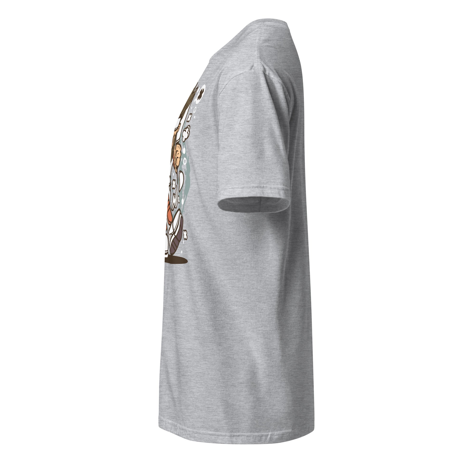 left view of a plain sport grey t-shirt on a white background