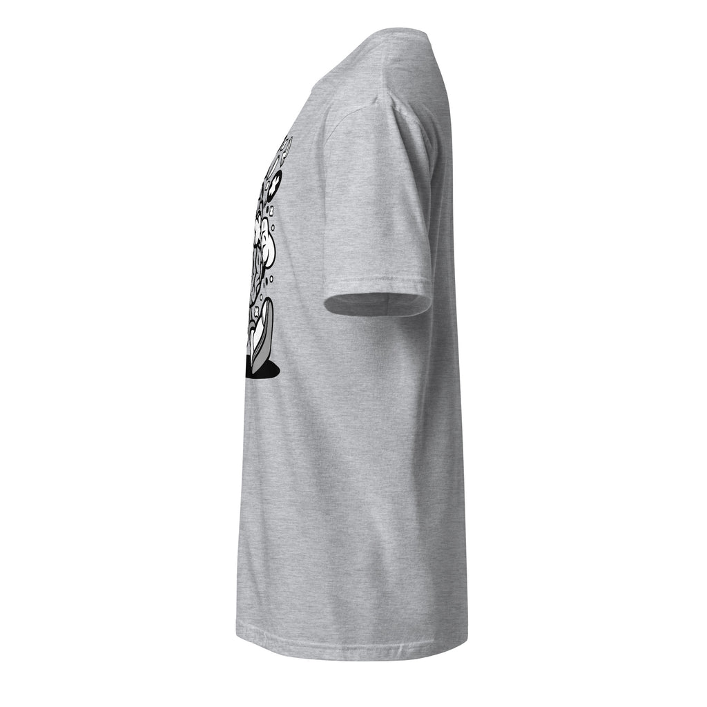 Left view of a plain sport grey t-shirt on a white background