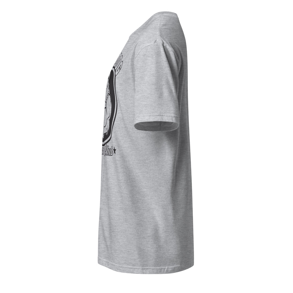 Left view of a plain sport grey t-shirt on a white background