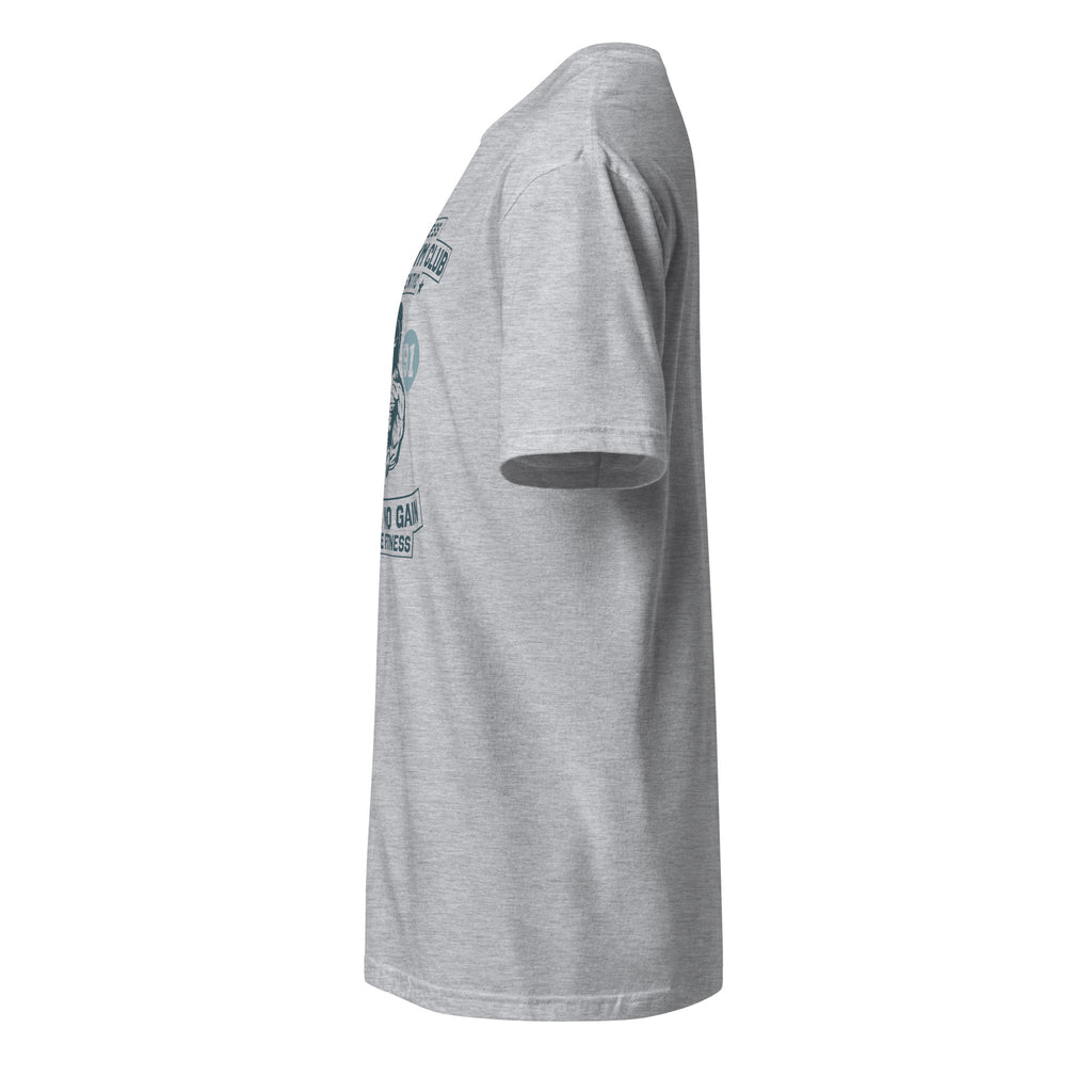 Left view of a plain sport grey t-shirt on a white background