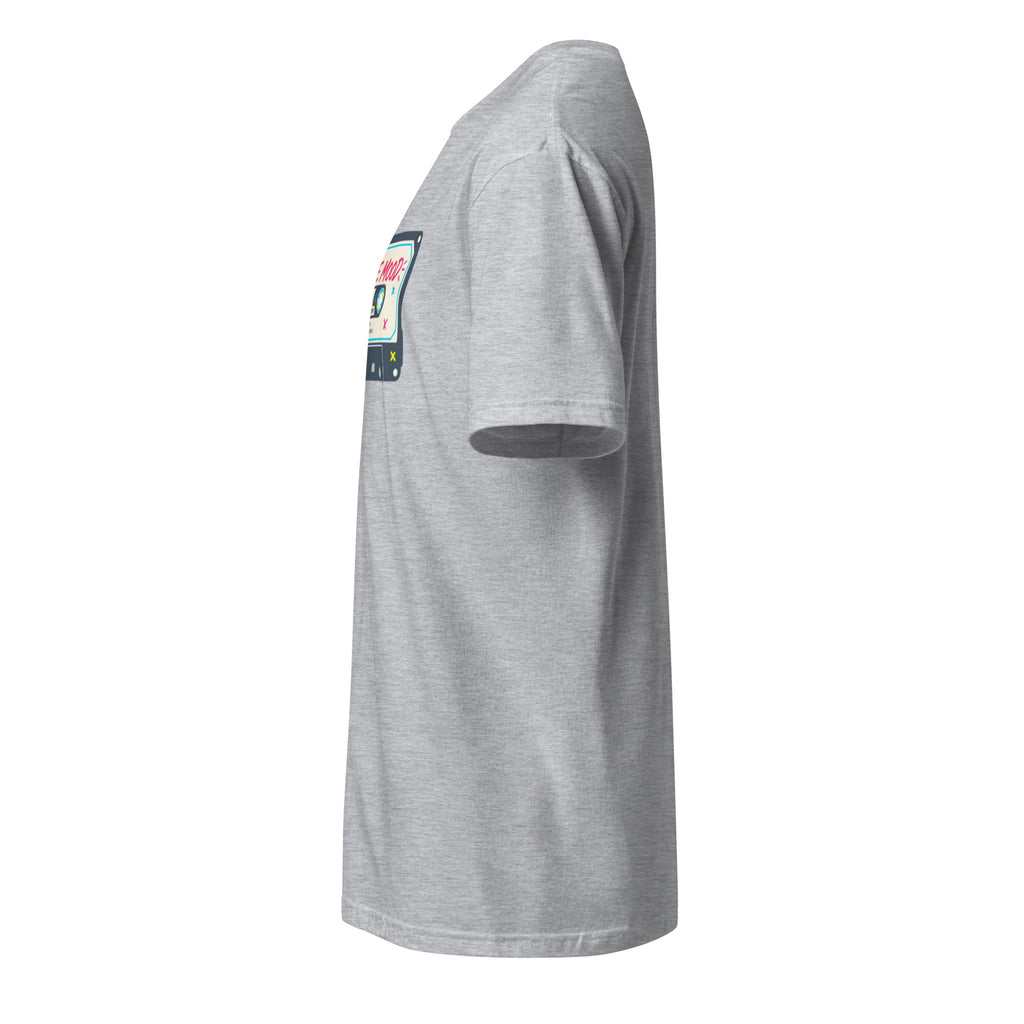 Left view of a sport grey t-shirt against a white background
