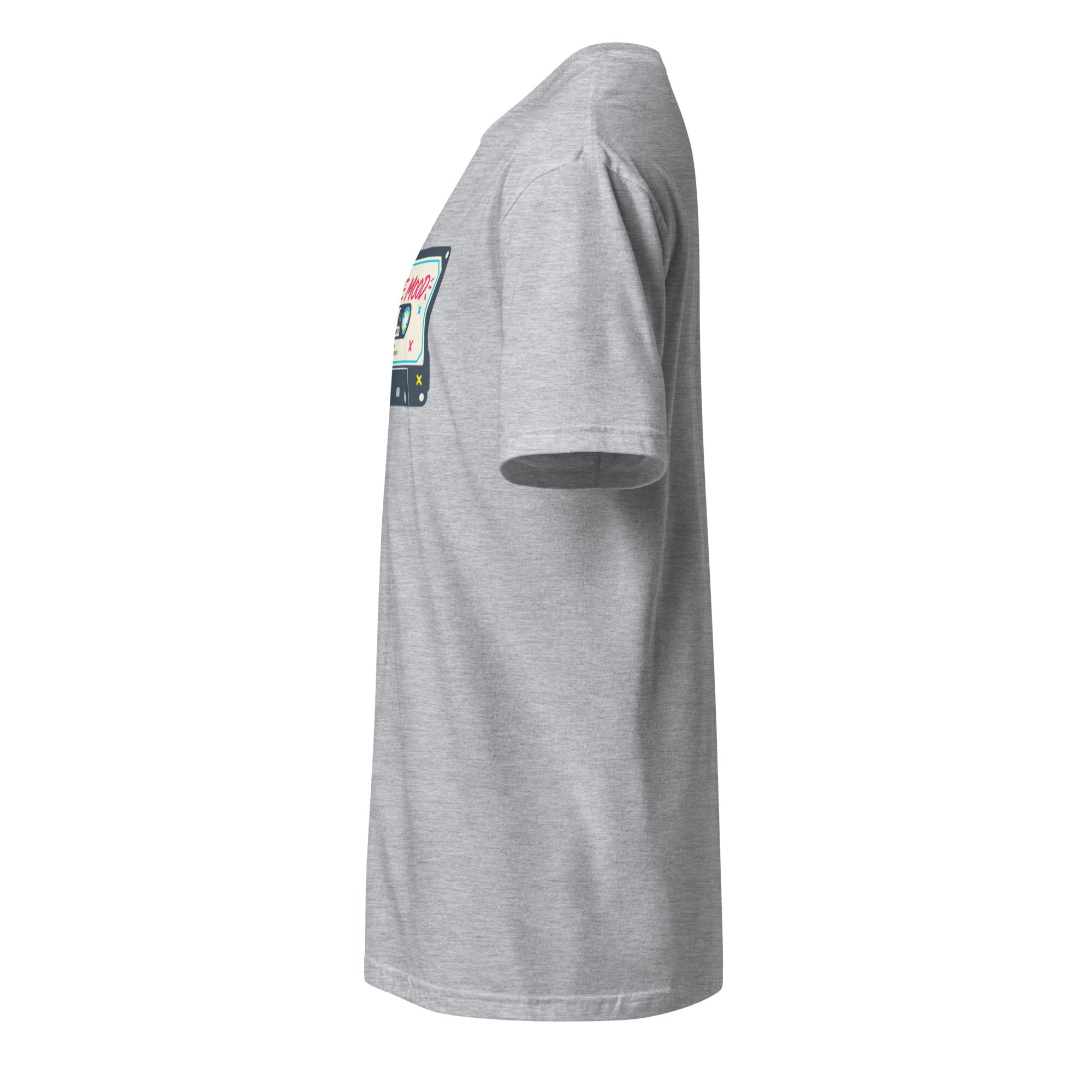 Left view of a sport grey t-shirt against a white background