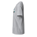 Left view of a sport grey t-shirt against a white background