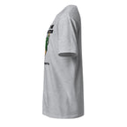 Gray t-shirt left side against a white background