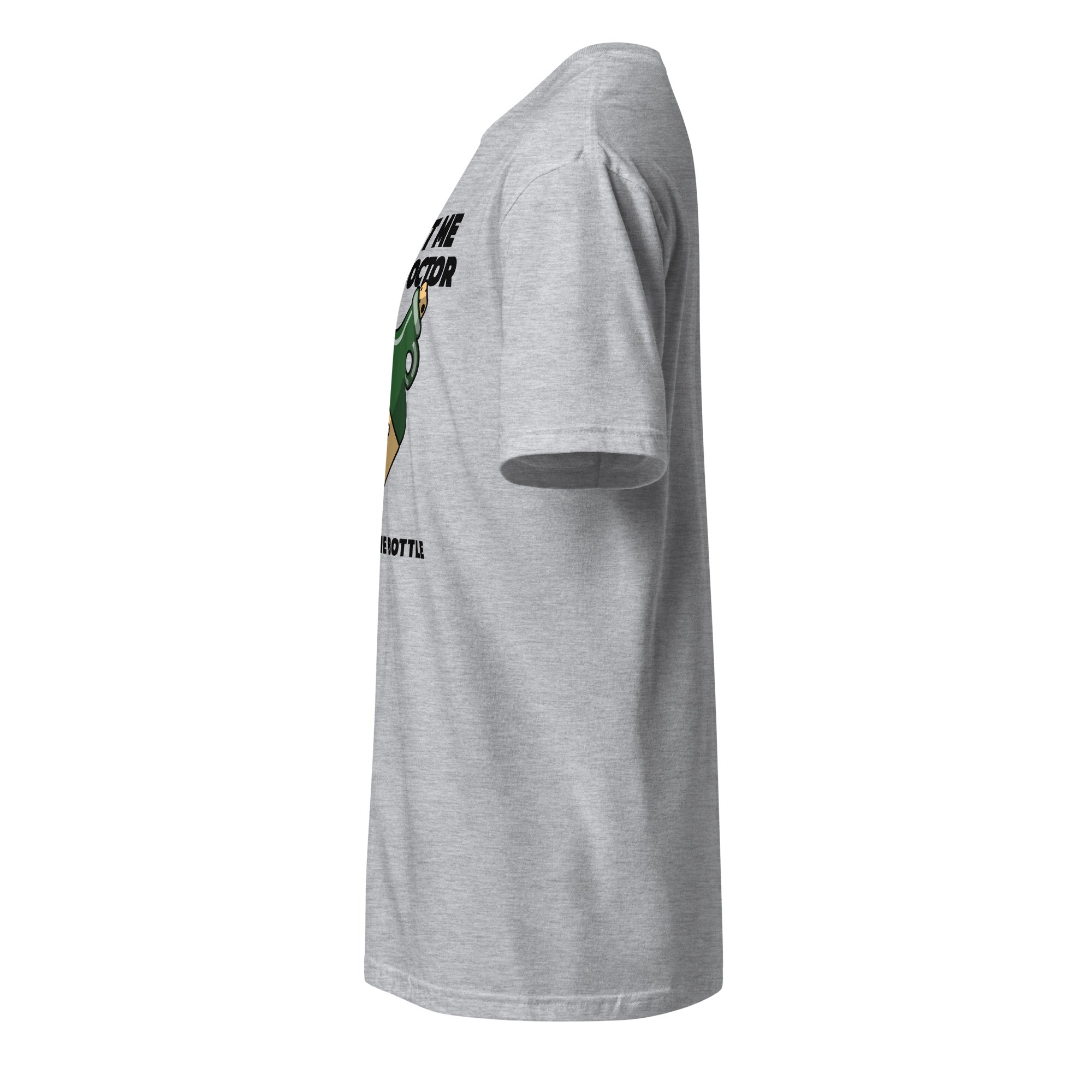 Gray t-shirt left side against a white background