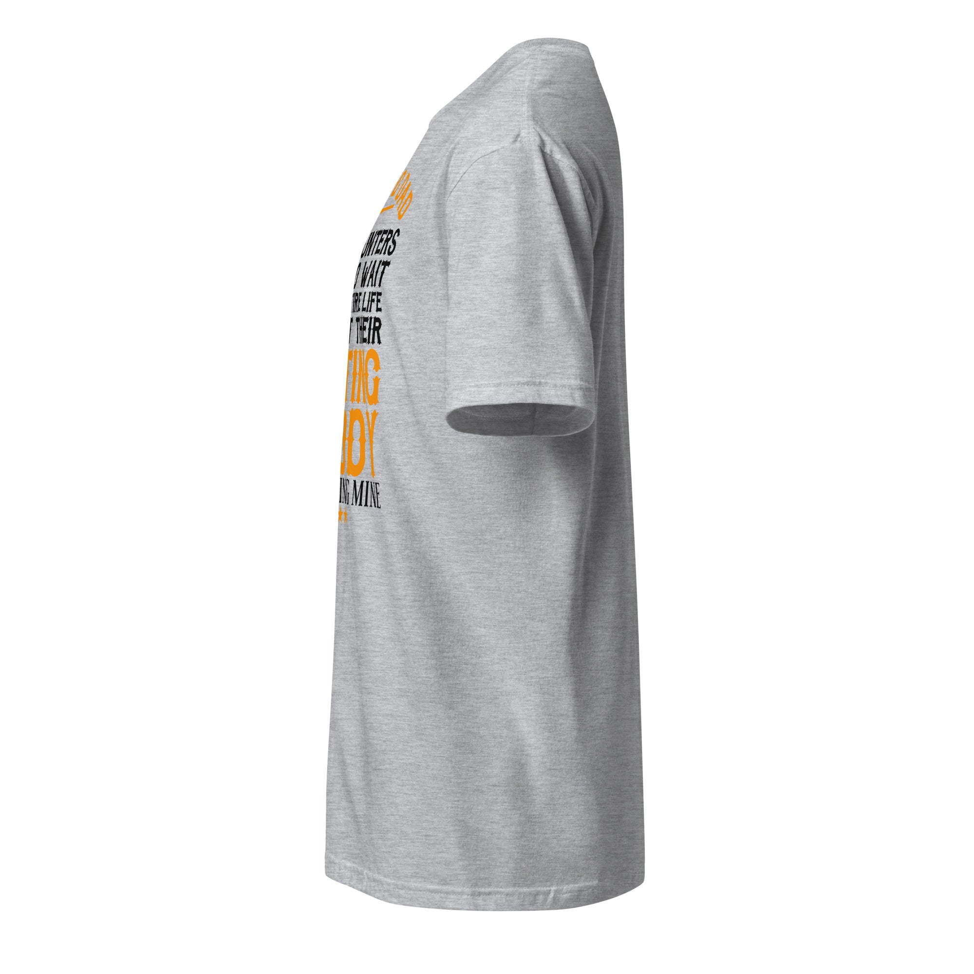 Gray t-shirt with text and logo on a white background
