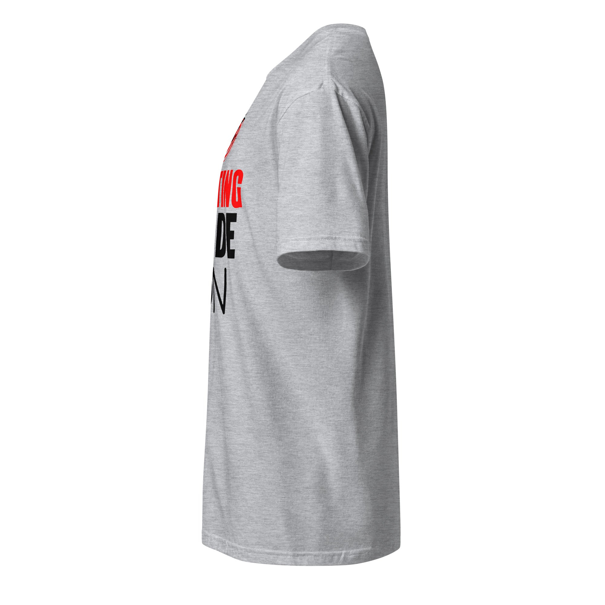 Left view of a plain sport grey t-shirt on a white background