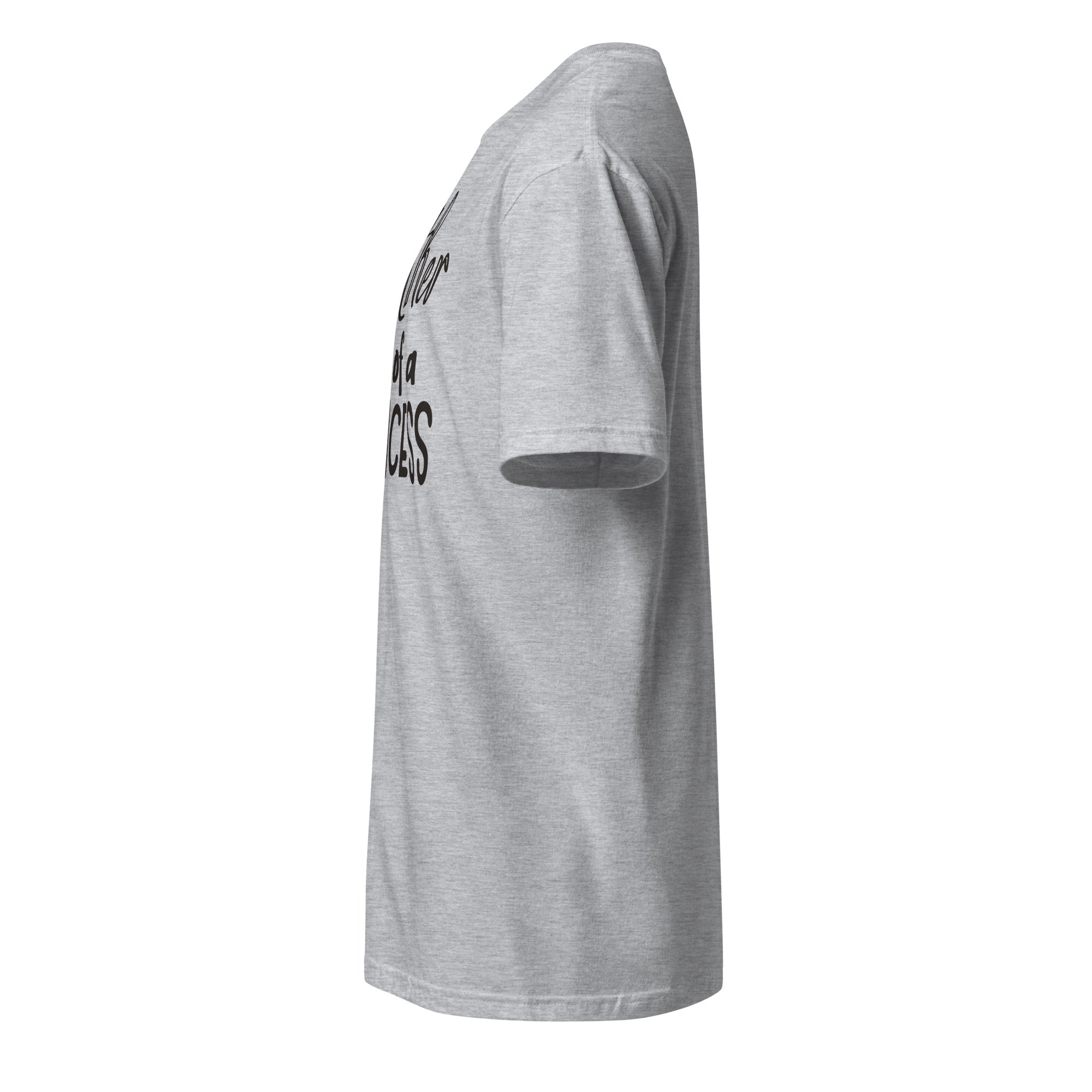 Gray t-shirt left side against a white background