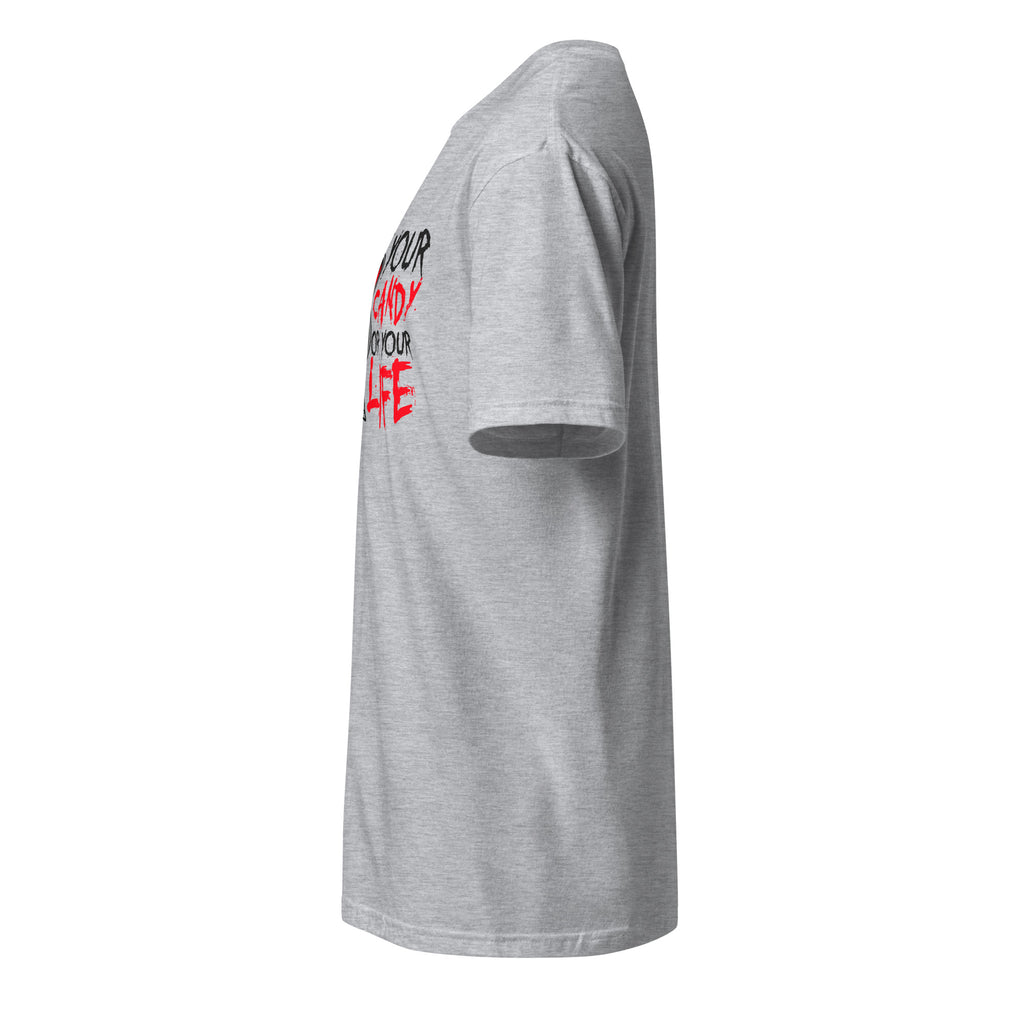 Left view of a plain sport grey t-shirt against a white background
