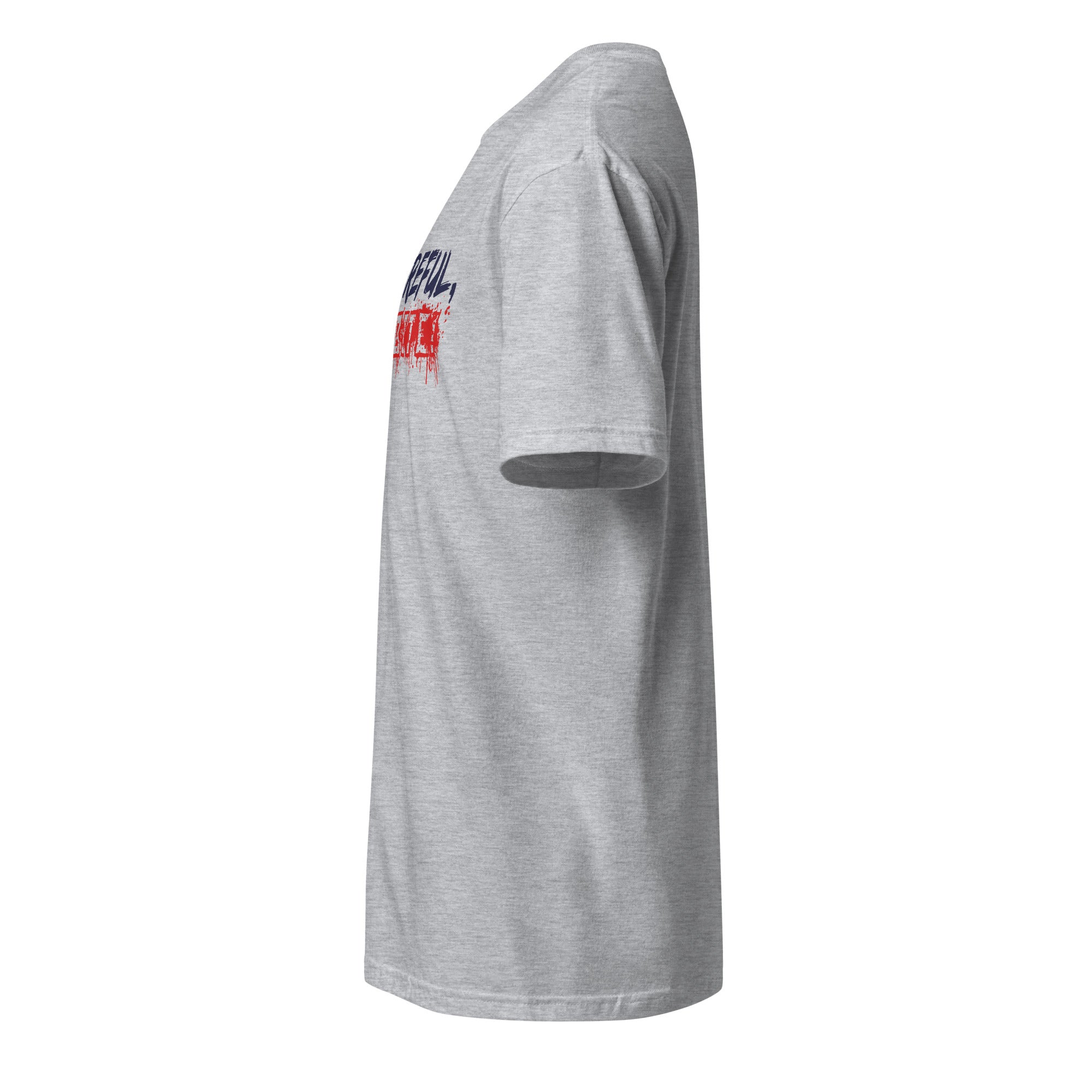 Left view of a sport grey t-shirt against a white background