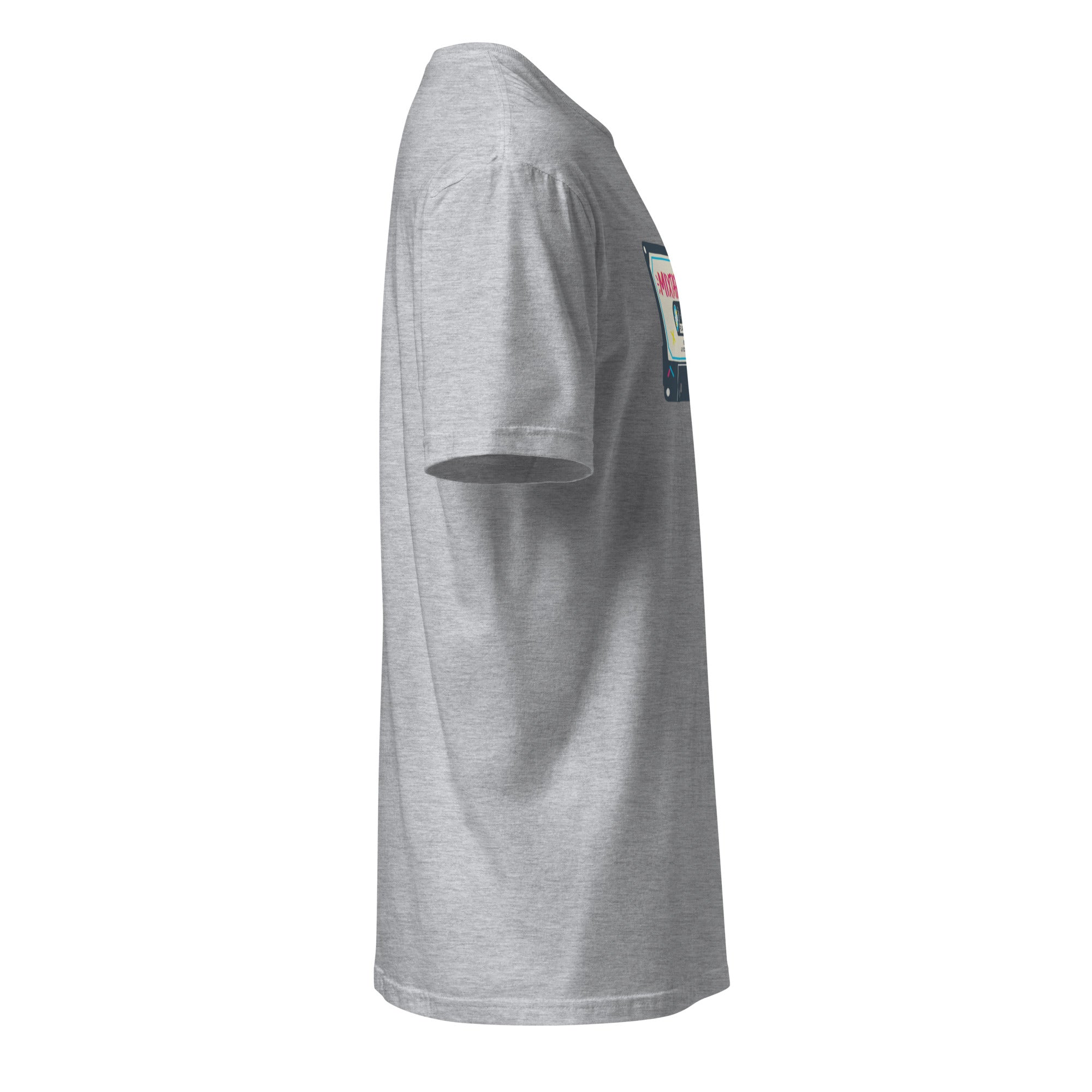 Right view of a sport grey t-shirt against a white background
