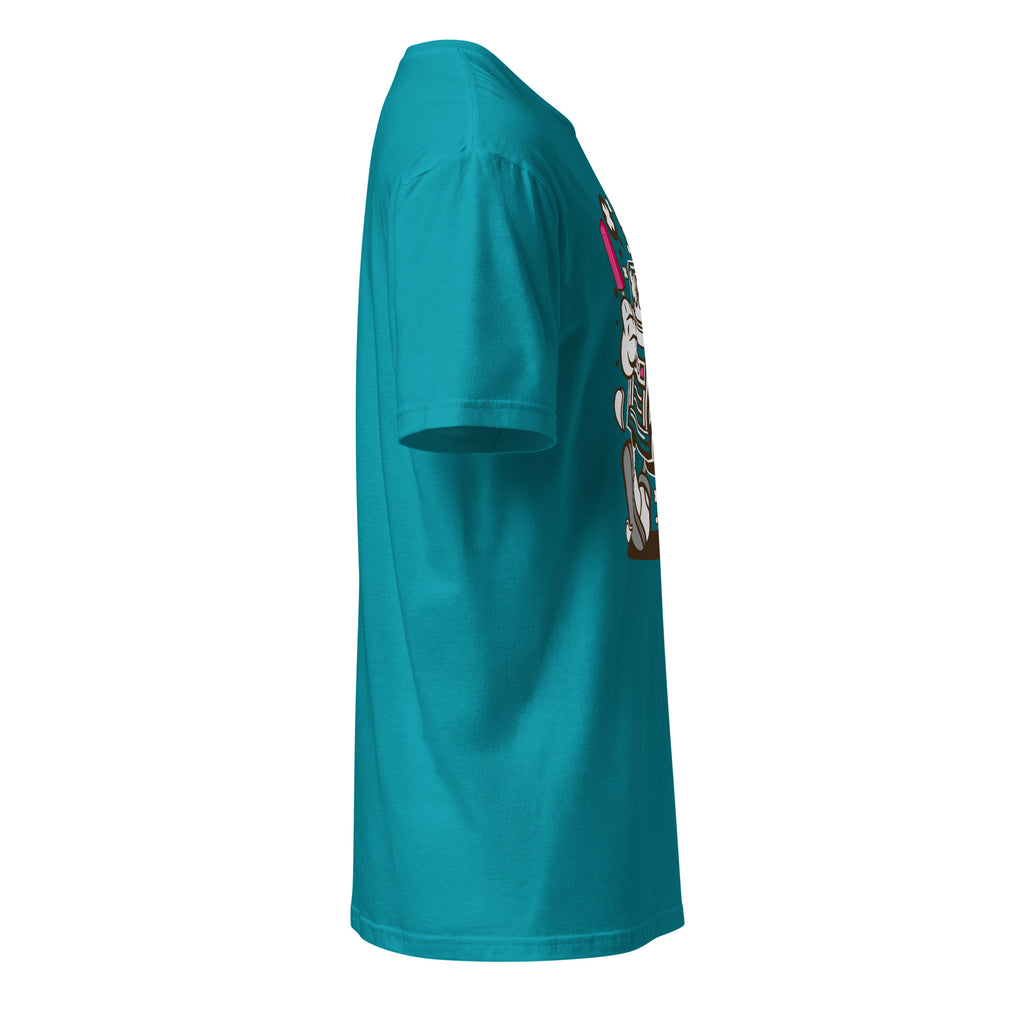 Right view of a plain Teal t-shirt on a white background