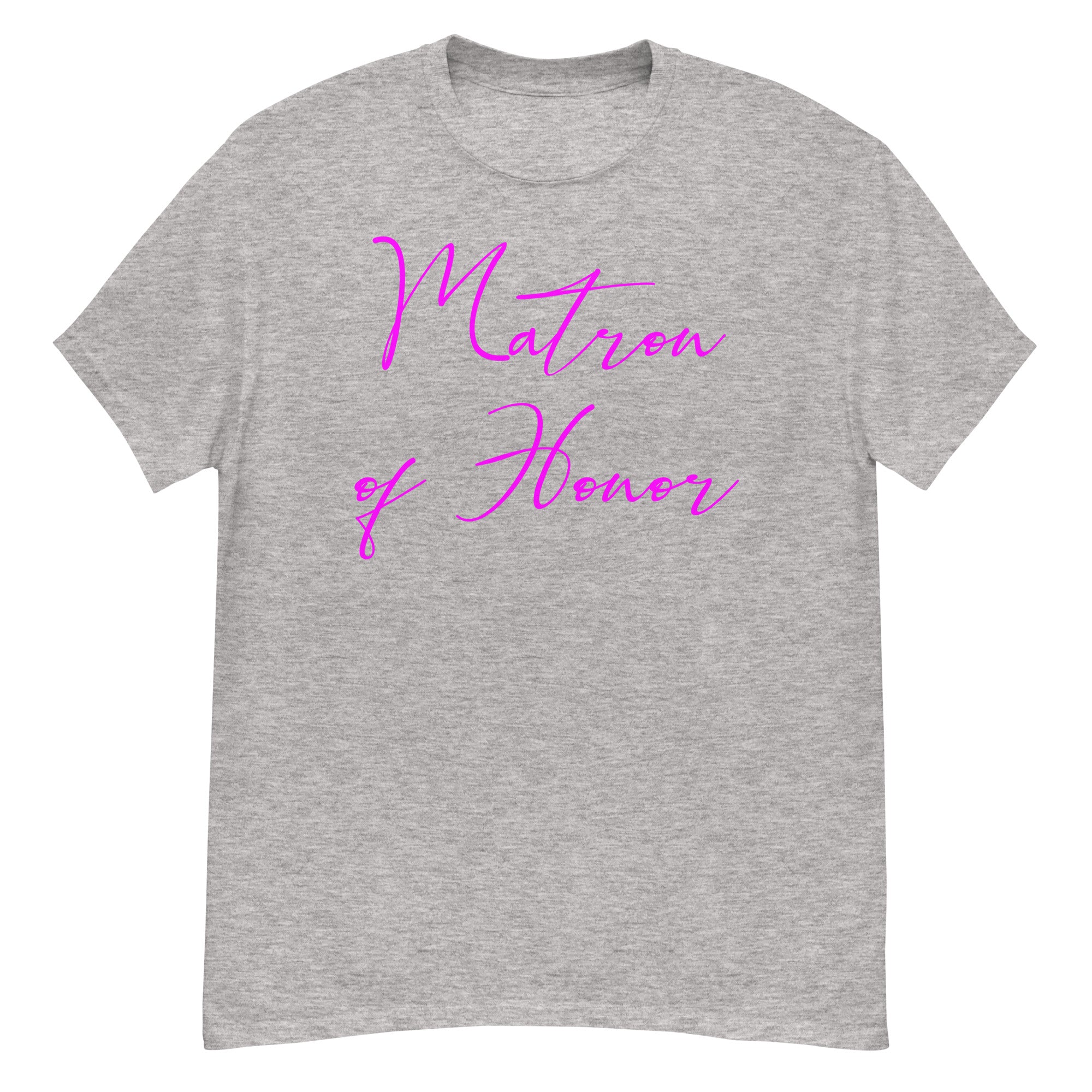 Sport Grey t-shirt with 'Matron of Honor' text in pink on a white background