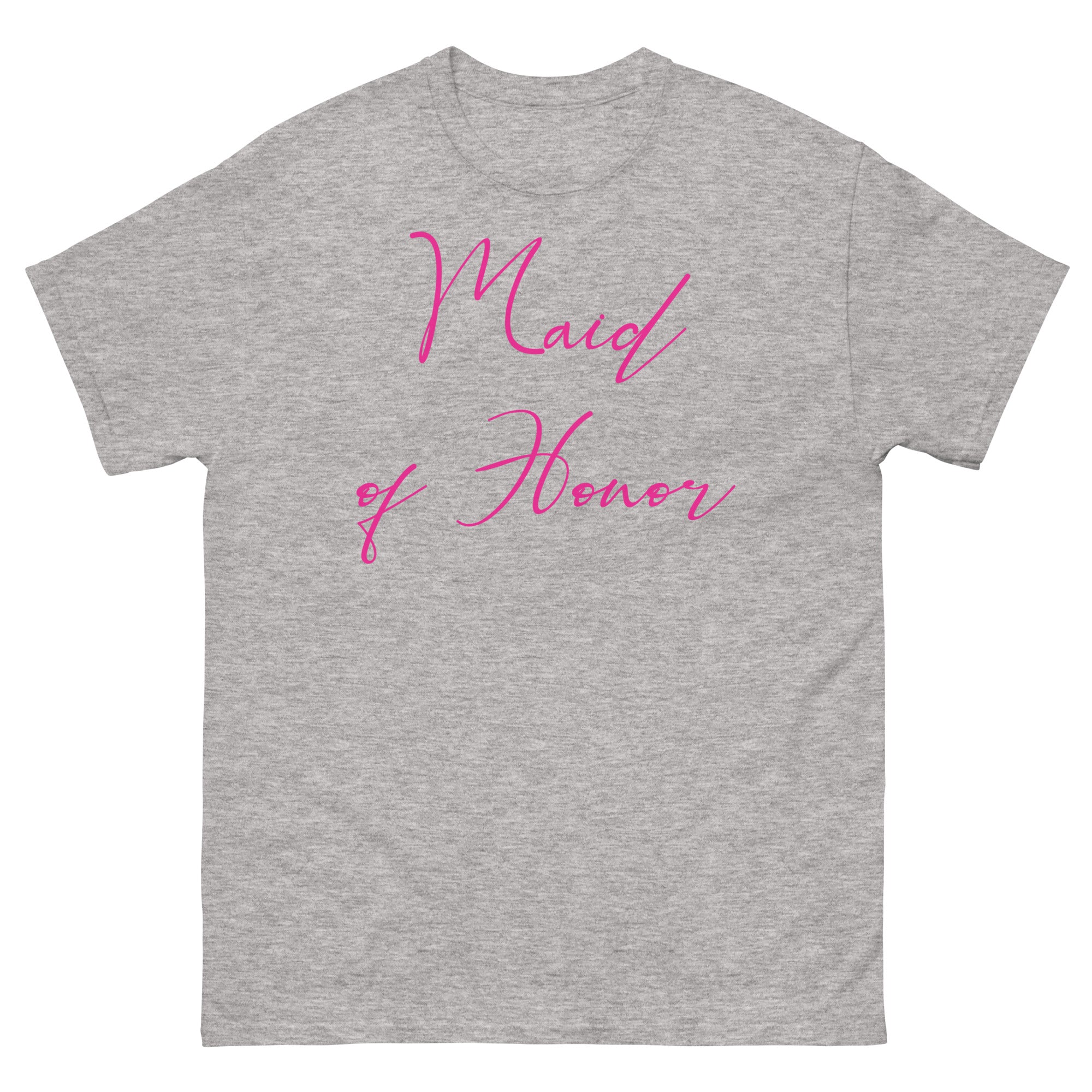 Sport Grey t-shirt with 'Maid of Honor' in pink text on a white background
