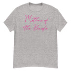Sport Grey t-shirt with 'Mother of the Bride' text in pink on a white background