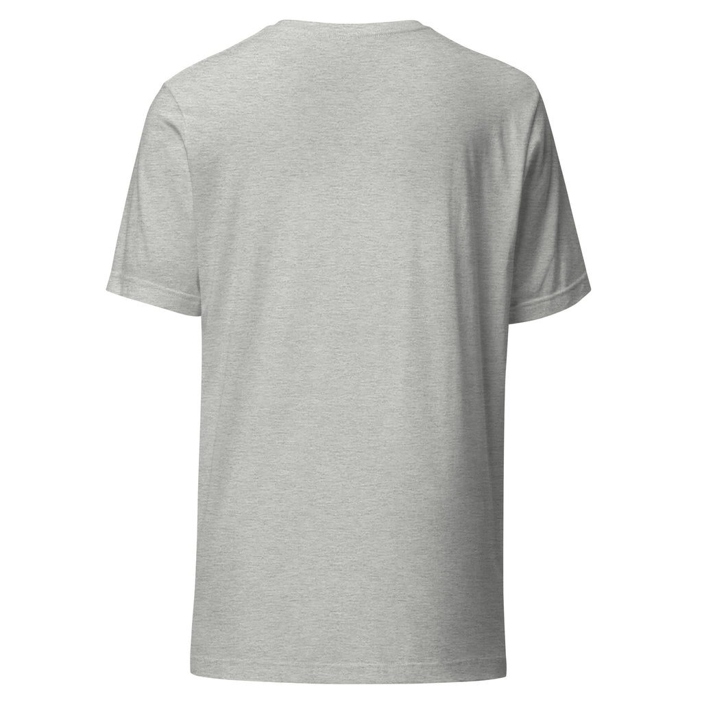 Back view of an athletic heather t-shirt on a white background