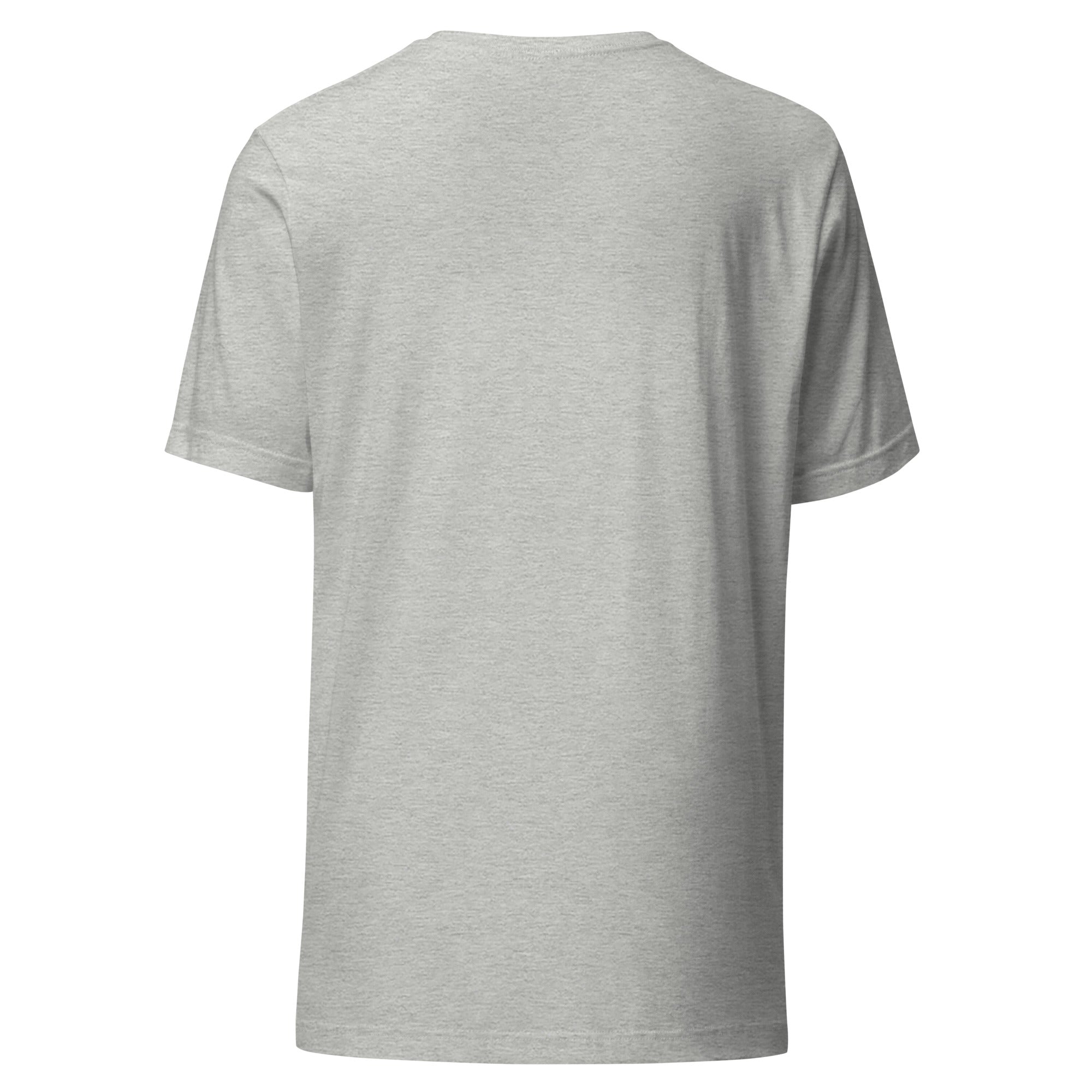 Back view of a athletic heather t-shirt on a white background