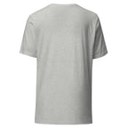 Back view of a athletic heather t-shirt on a white background