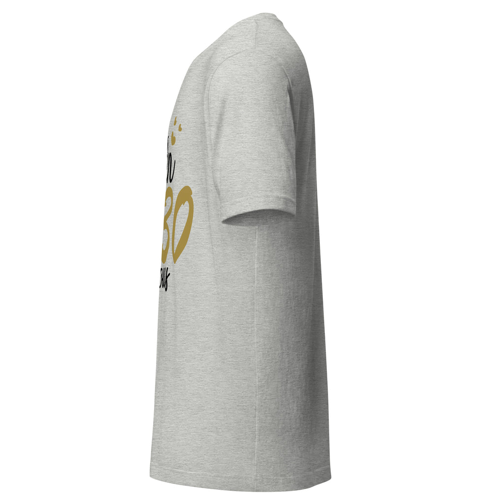 Left view of an athletic heather t-shirt on a white background