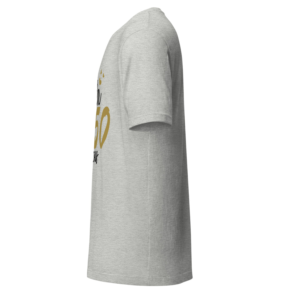 Left view of a athletic heather t-shirt on a white background