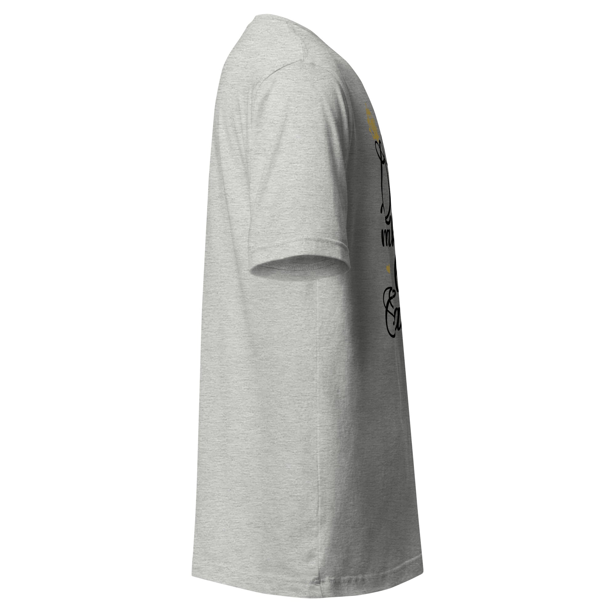 Right view of a athletic heather t-shirt on a white background