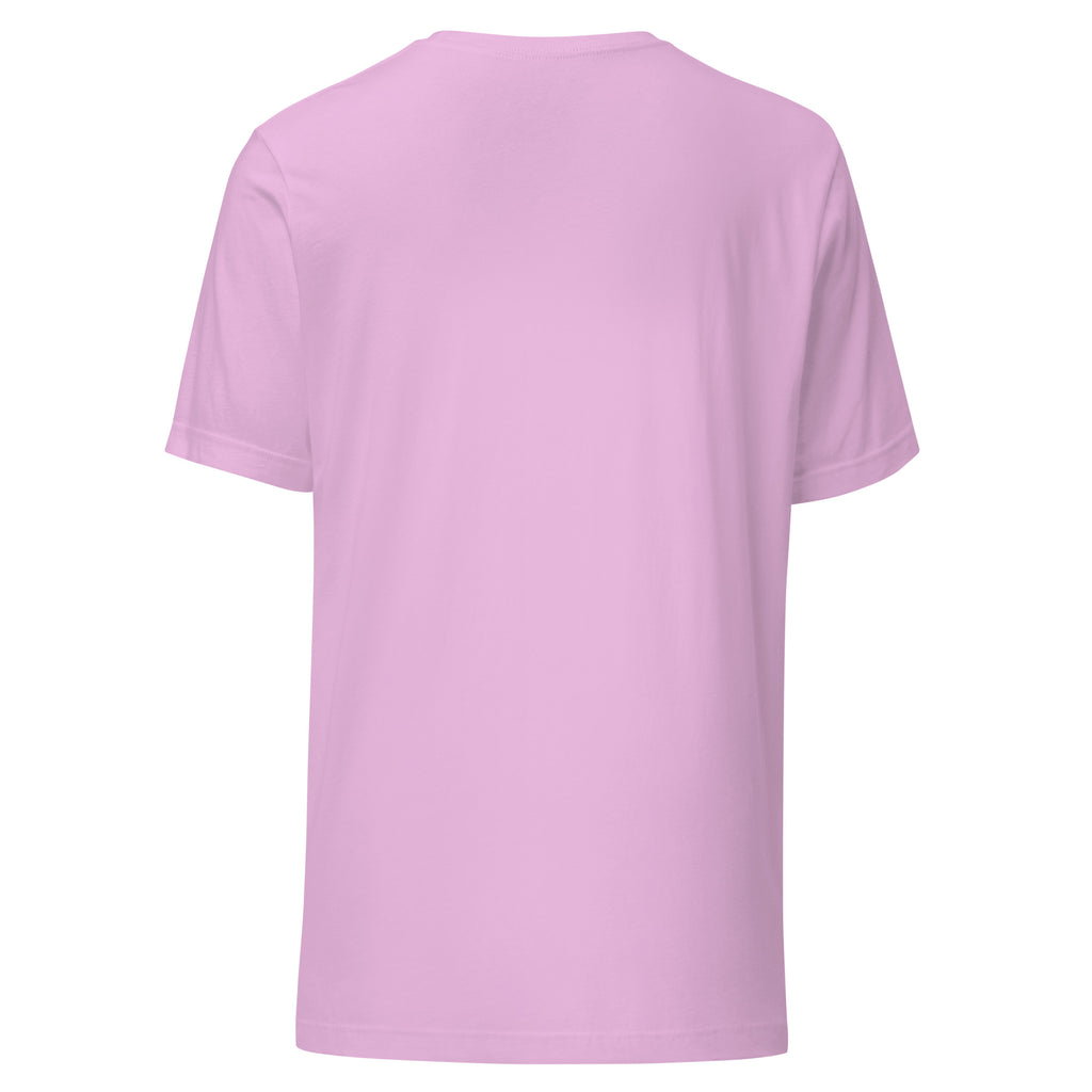 Back view of a soft pink t-shirt on a white background