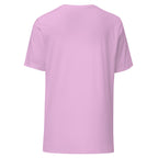 Back view of a soft pink t-shirt on a white background