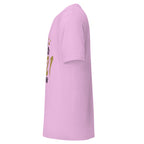 Left view of a lilac t-shirt on a white background