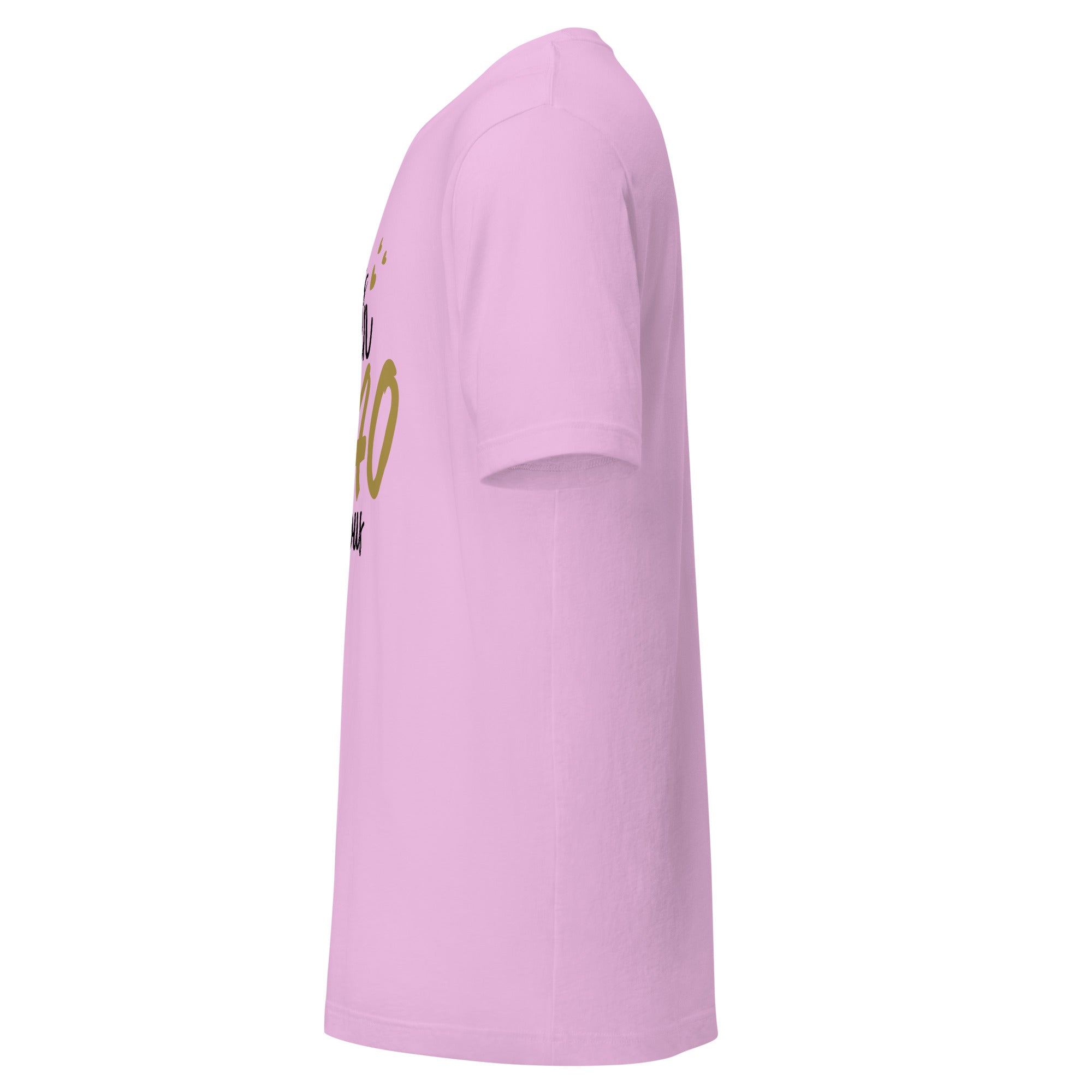 Left view of a soft pink t-shirt on a white background