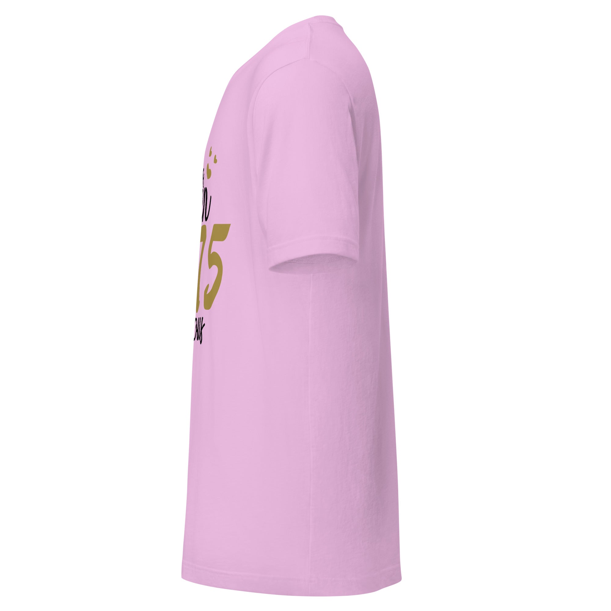 Left view of a lilac t-shirt on a white background