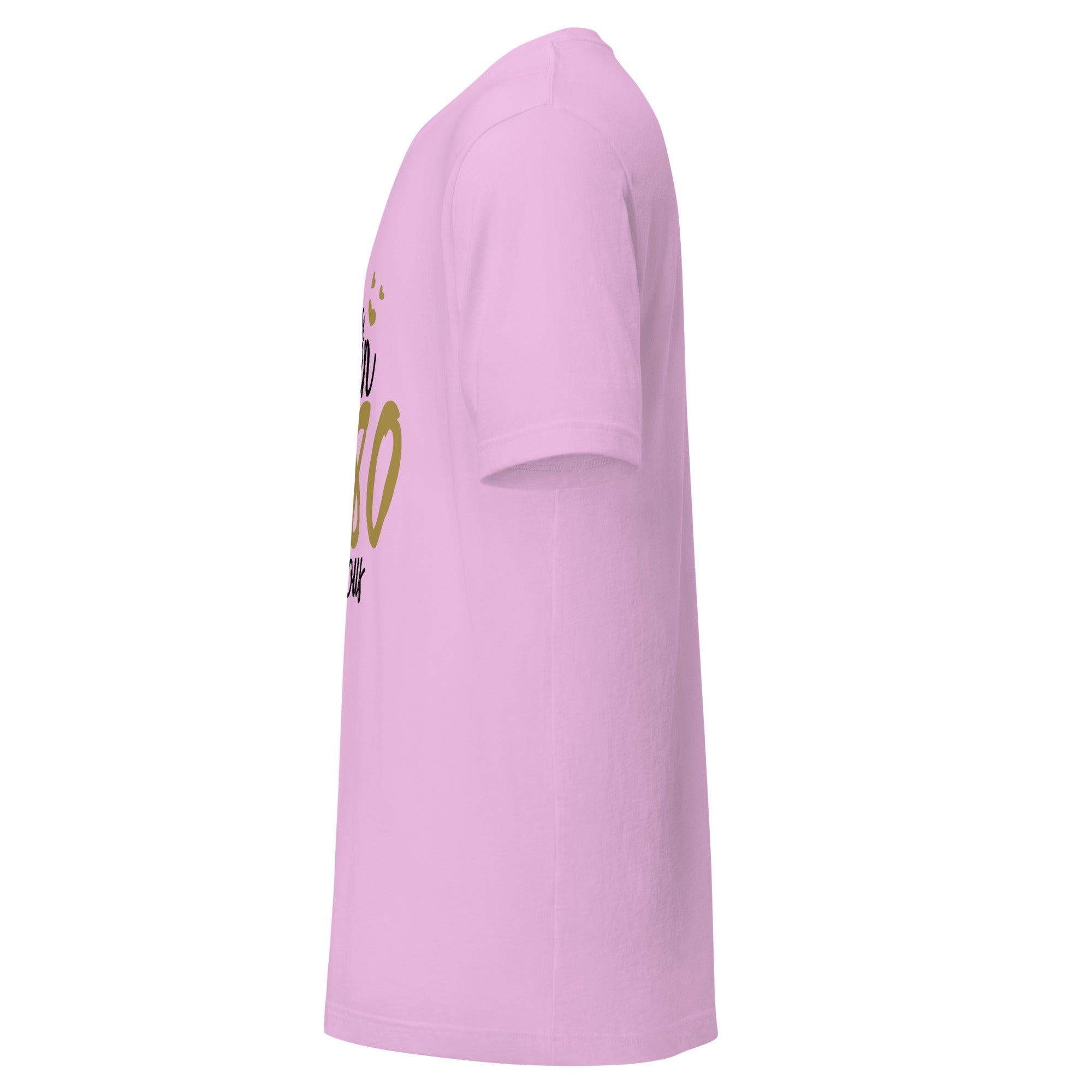 Left view of a lilac t-shirt on a white background