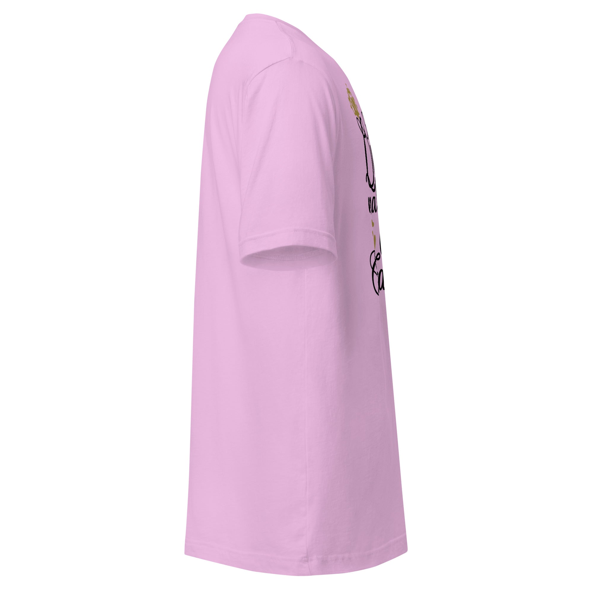 Right view of a soft pink t-shirt on a white background