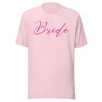 Soft Pink t-shirt with 'Bride' text on a white background