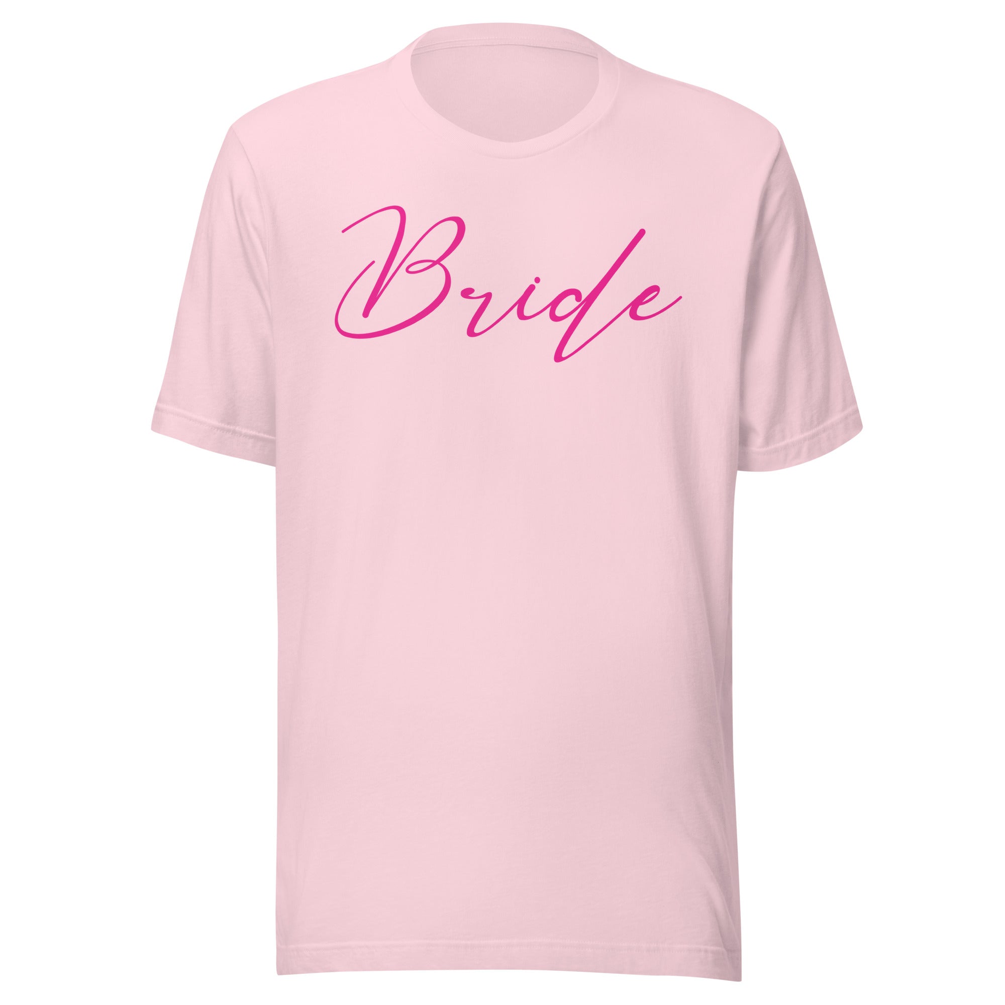 Soft Pink t-shirt with 'Bride' text on a white background