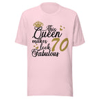 Soft Pink t-shirt with text 'This Queen makes 70 look fabulous' on a white background
