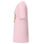 Left view of a lilac t-shirt on a white background